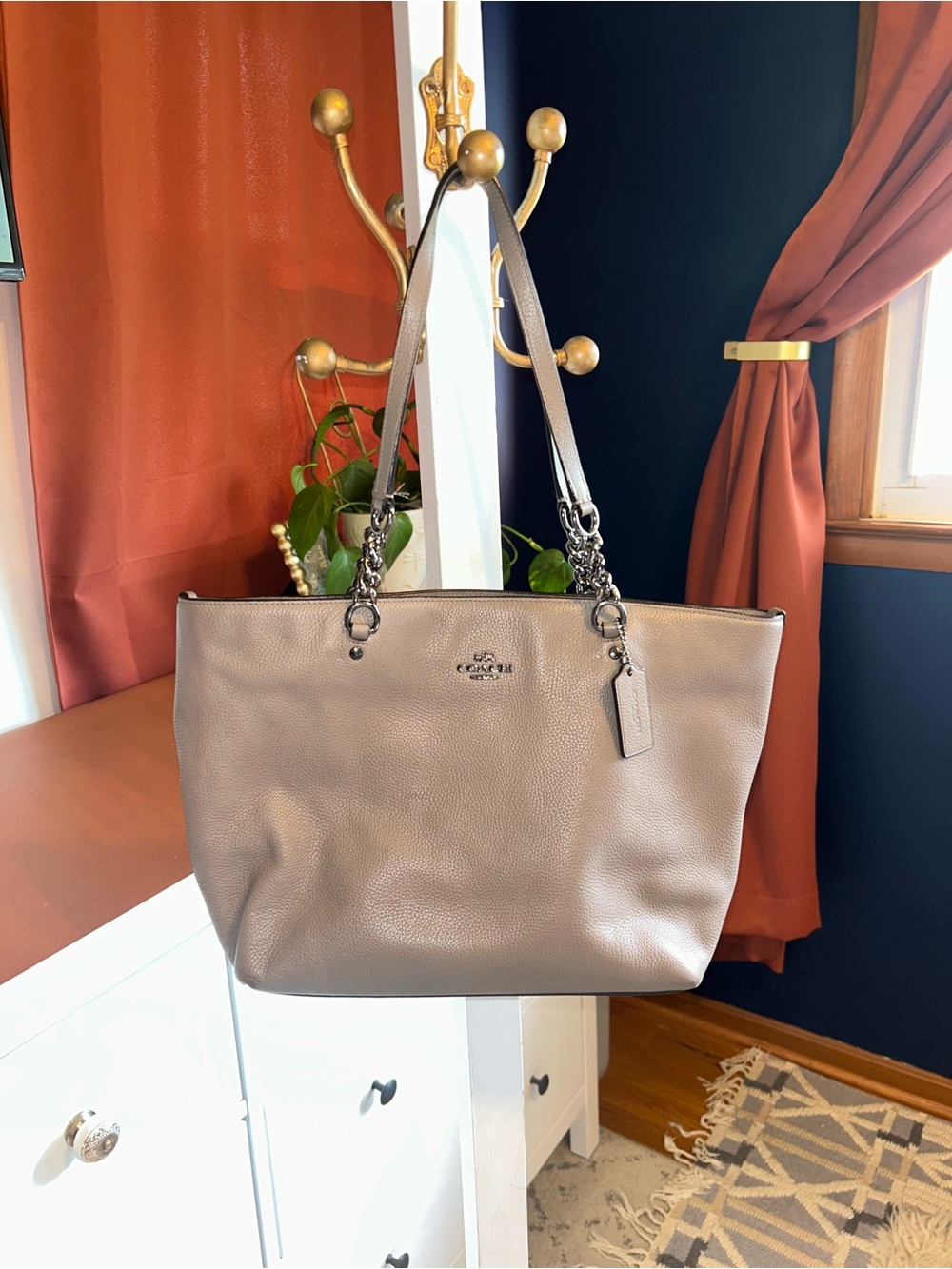 Coach Taupe Pebbled Leather Shoulder Tote